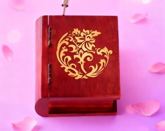 18-Notes Book Unique Custom Design Logo Hand Crank Music Box | Custom Engraving | Many Custom Tunes Hand Made Personalize Music Box