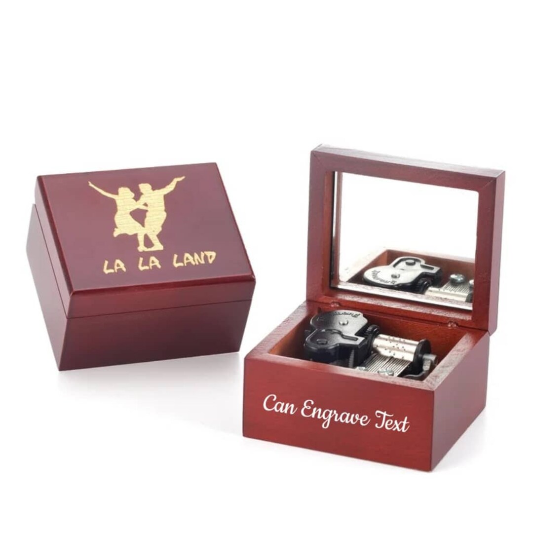 Red Wood Mirrorwindup Music Box custom Engraving La La Land City of