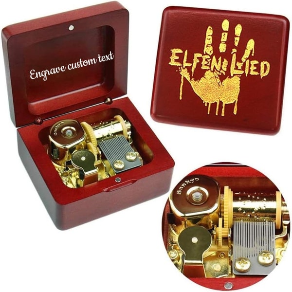 18-Note Custom Tune |Red Beech Wind-up Music Box | Custom Engraving |  Elfen Lied - Lilium | Hand Made Personalized  Music Box