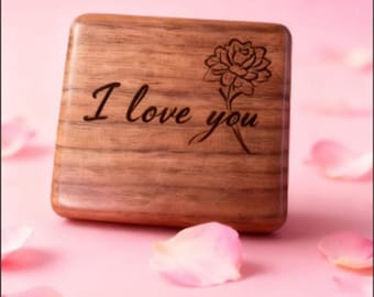 La Vie EN rose Custom Engraved Walnut Music Box: Rose 'I Love You'