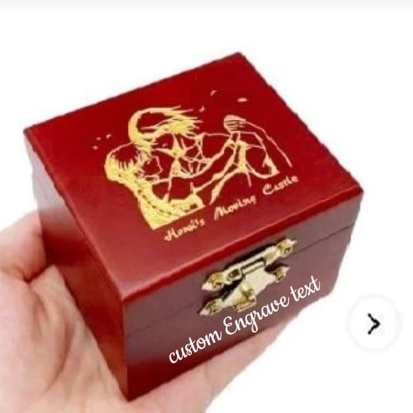 Red Wood MirrorWind-up  Music Box |Custom Engraving Howls Moving Castle Merry Go Round of Life Hand Made Personalized Music Box