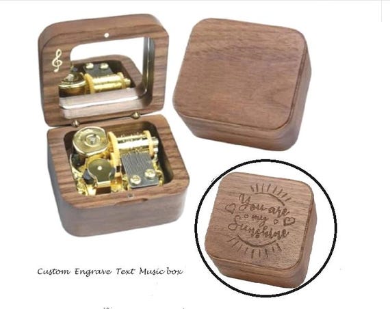 Personalized Walnut Wood Music Box: Engraved 18-Note Movement