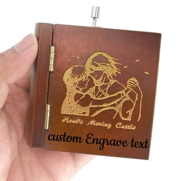 18-Note Custom Tune | Howls Moving Castle Howls & Sophie Book Hand Crank Music Box | Custom Engraving |  Hand Made Personalized Music Box