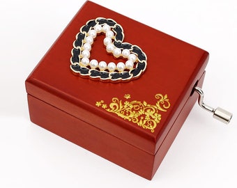 Vintage Heart Music Box: Custom Engraved, Hand Crank, 18-Note