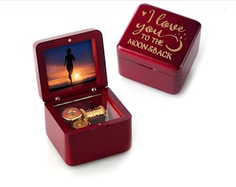 Engraved Red Beech Music Box: Personalized Photo & Anime Songs | 70 songs |