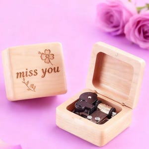 Personalized Beech Wood Music Box - &#39;Miss You&#39; Engraving - Anniversary Gift