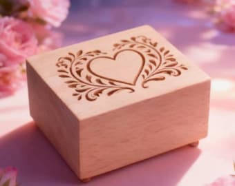Personalized Rectangle Beech Wood Music Box | Unique design logo  | 18-Note Movement | 80 songs |