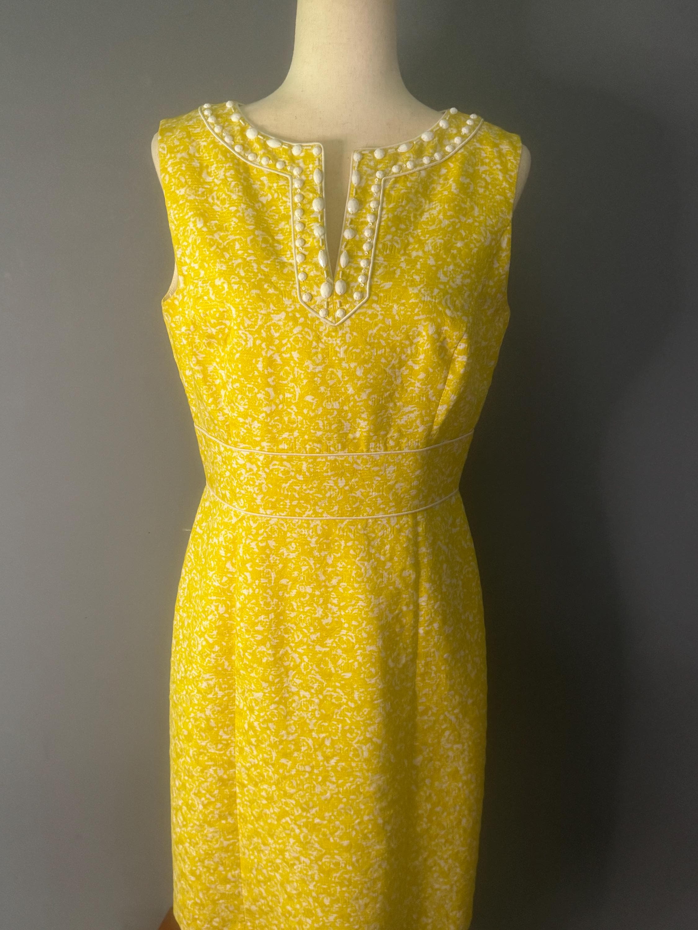 Vintage Tahari Arthur S. Levine Yellow Beaded Dress| Women's Size 8