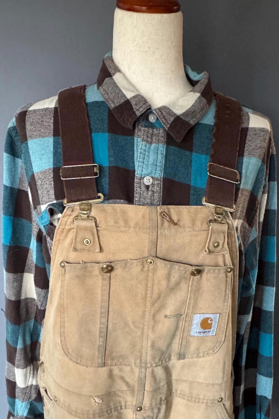 Carhartt Painted Double Knee Duck Overalls for Men (W37) unclear Beige type Vintage Second Hand