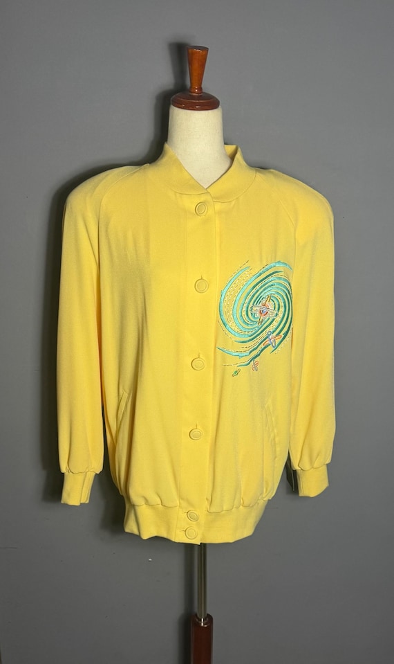 Vintage 80s Suzelle Embroidered Button Up Cardigan NWT | Galaxy Outer Space Embroidery Sweater | Novelty Jacket Size Large