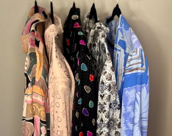 Camisas vintage de manga larga con botones y estampados para mujer / Blusas Y2K de los años 80 y 90 / Tallas 6/8 medianas / Poliéster y seda