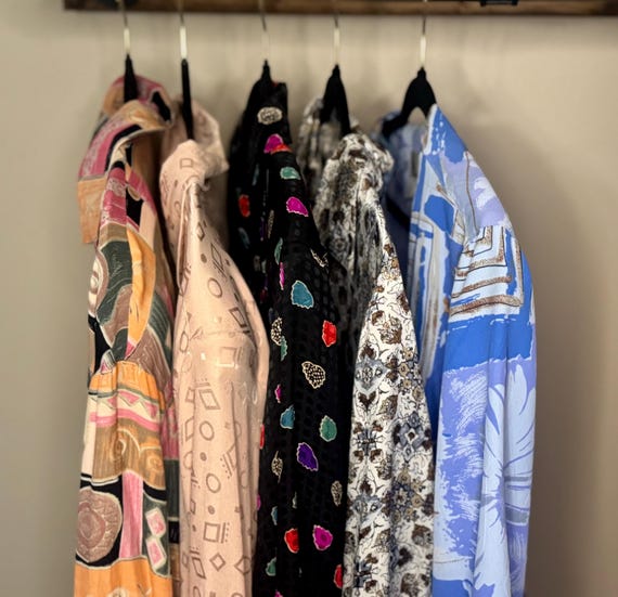 Vintage Women’s Long Sleeve Patterned Button Down Shirts | 80s 90s Y2K Blouses | Sizes 6/8 Medium| Polyester and Silk