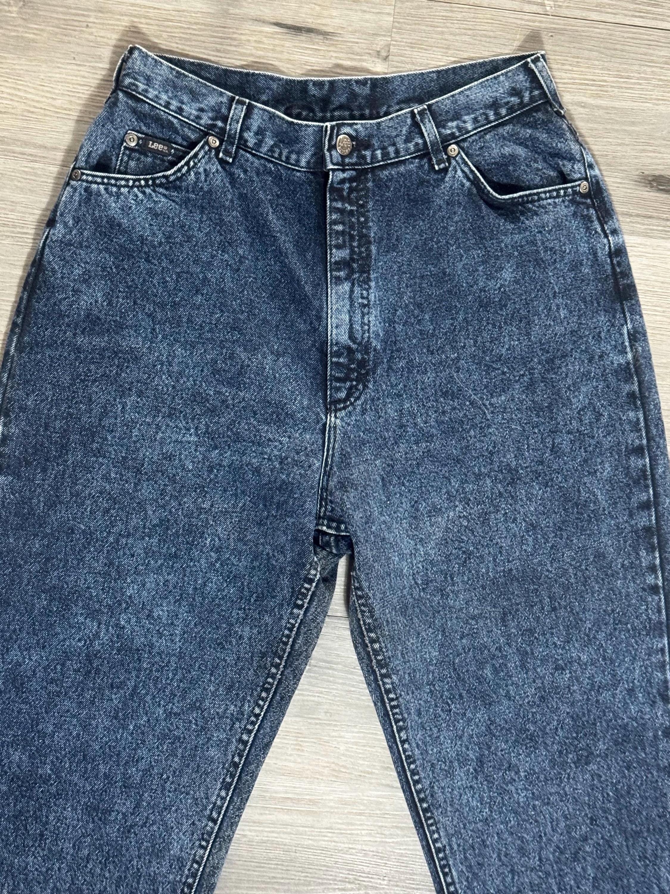 Vintage 80s Lee High Waisted Acid Wash Jeans | Dark Denim Straight