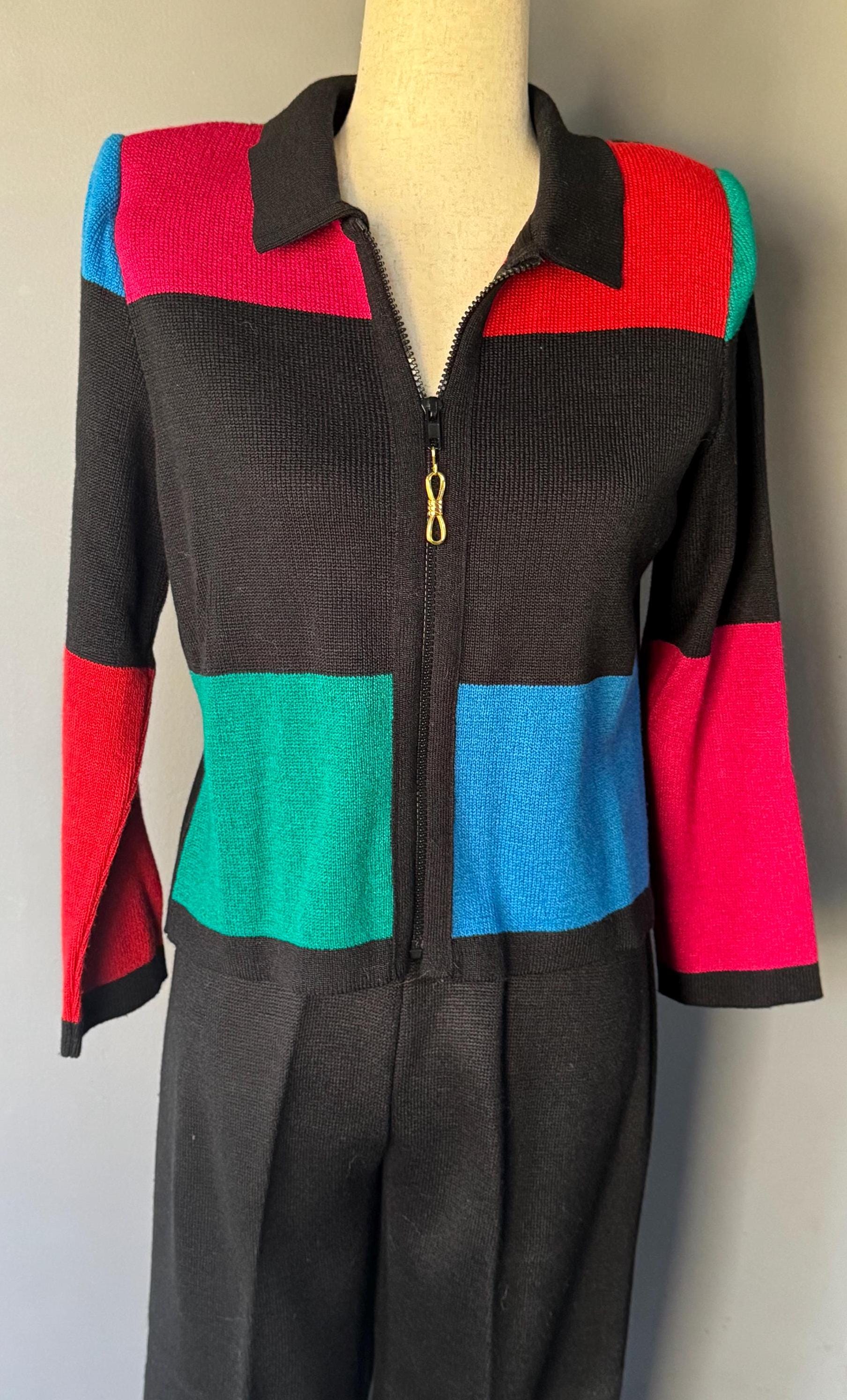 Vintage Mita Colorblocking Zip-up Cardigan & Black Dress