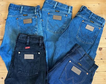 Vaqueros Wrangler vintage de corte vaquero/ Vaqueros vaqueros de tiro alto de los años 80 y 90/ Tallas para hombre y mujer