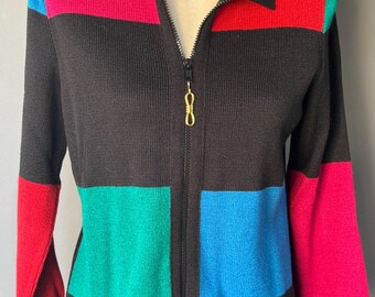 Vintage Mita Colorblocking Zip-up Cardigan & Black Dress
