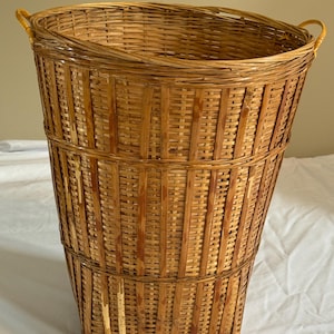 Vintage Woven Bamboo Basket: Tall Tortoise Shell Boho Decor