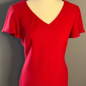 Vintage Red V-Neck Dress| 80s/90s Asymmetrical Cocktail Party Dress| Size 8