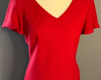Vintage Red V-Neck Dress| 80s/90s Asymmetrical Cocktail Party Dress| Size 8