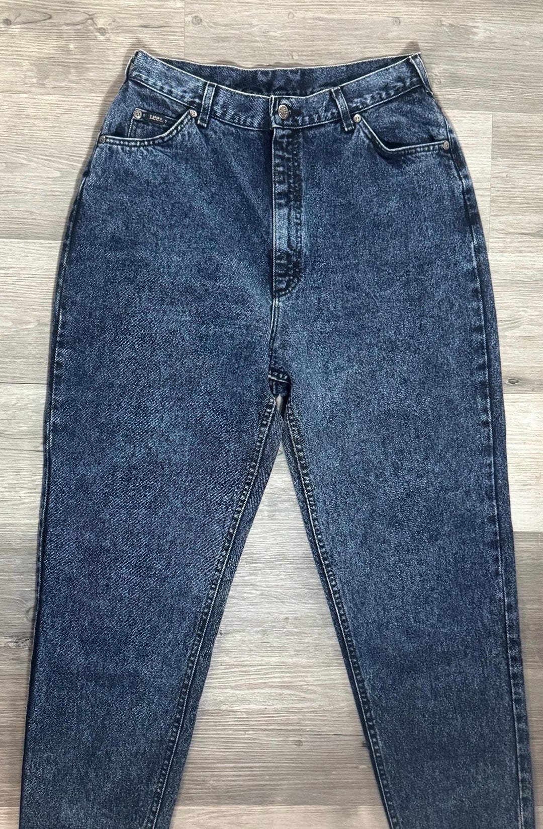 Vintage 80s Lee High Waisted Acid Wash Jeans | Dark Denim Straight