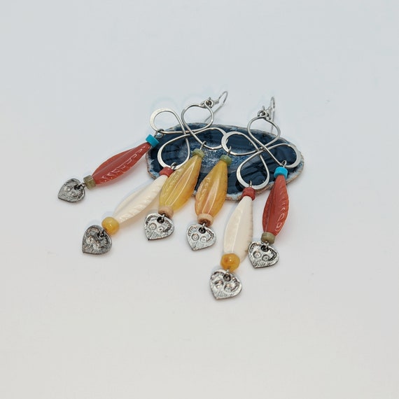 Vintage Feather Flower Dangles - image 3