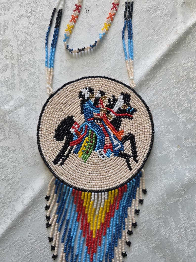 Beaded Medallion Necklace With a Horse and Rider Design - Etsy