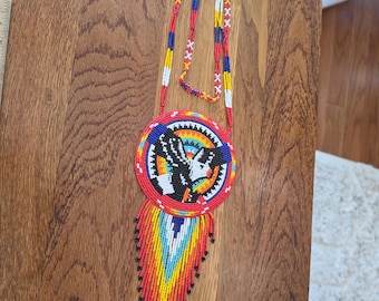 Beaded Medallion Necklace with an eagle design