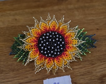 Beaded 3-D sunflower Barrette