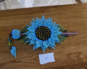 Beaded 3-D sunflower Barrette with a Beaded Stick