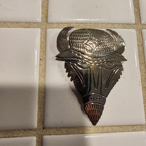 German silver broach with a Buffalo head design