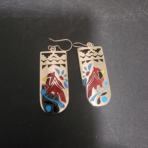 German silver Zuni Style Inlay Earrings