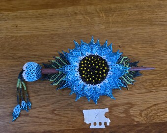 Beaded 3-D sunflower Barrette with a Beaded Stick