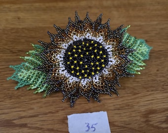 Beaded 3-D sunflower Barrette