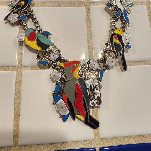 Zuni Style Inlay Bird Necklace