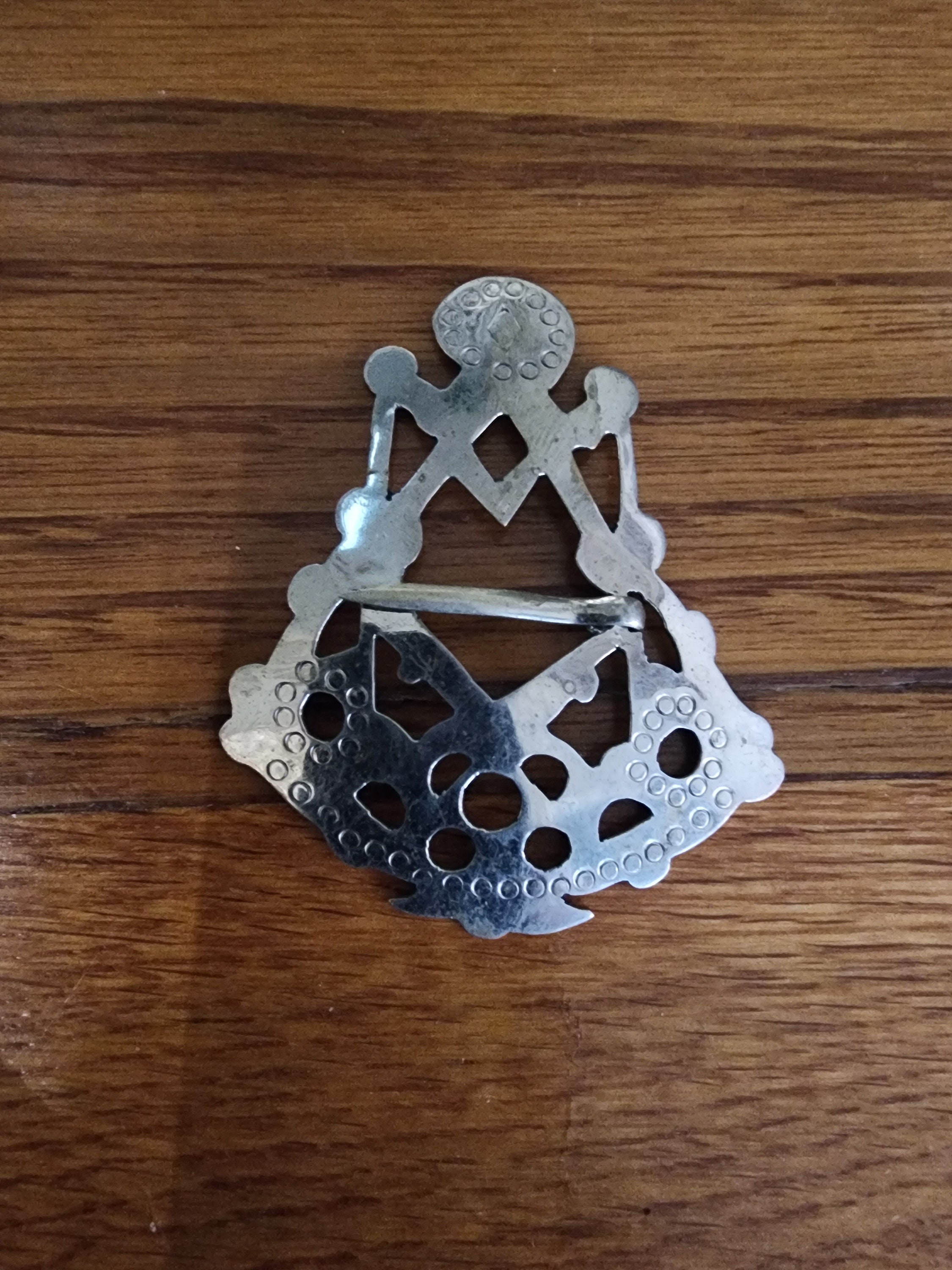 German silver Iroquois style cutout design trade broach