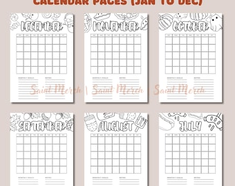 Calendario para colorear: Diario mensual imprimible (A4 y A5) (Descarga digital)