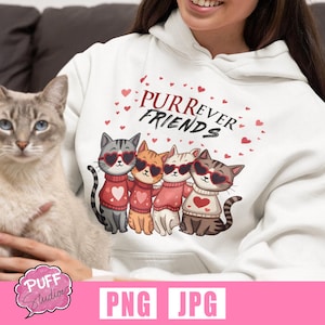 PURRever Freunde Freundschaft PNG Clipart zum ausdrucken, lustige niedliche Bestfreunde entwerfen für immer Geschenke für Katzenliebhaber, Liebe Besties, Freundschaftsband