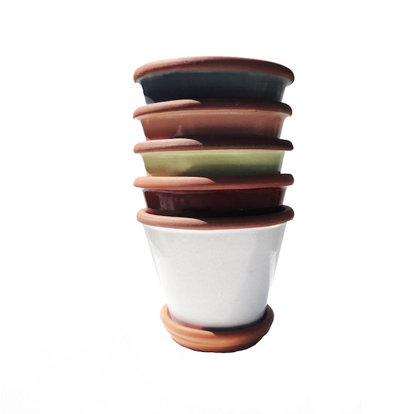 Glazed Ceramic Planter With Drain Dish 5 color Choices