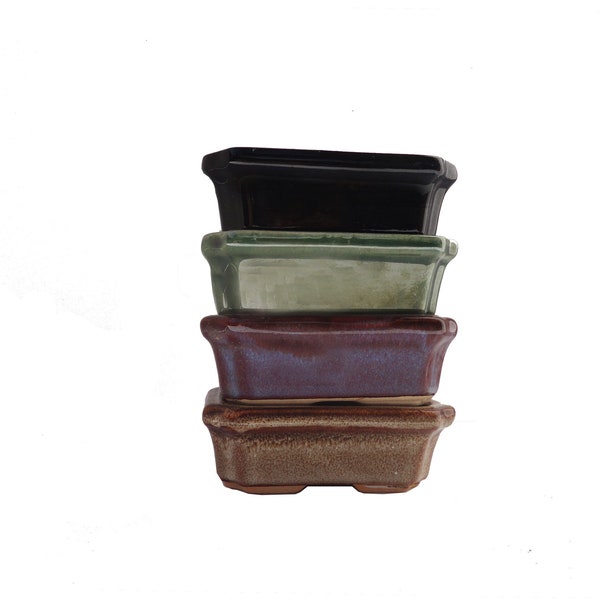 Bonsai Succulent Ceramic Glazed Rectangular Pots 4.25" x 3"
