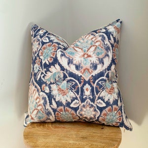 Blått blommigt örngott, 20x20, anpassade storlekar, designerkudde, blå & brun, prydnadskudde, Coussin, accentkudde, heminredning bild 7