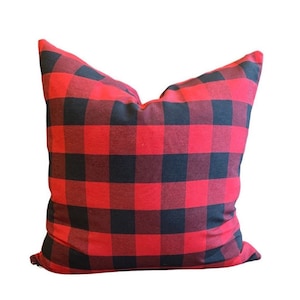 Housse de coussin à carreaux Buffalo rouge, décoration rustique, décoration de cabane, jeté de Noël, décoration des fêtes, décoration de Noël, campagne chic, accent des fêtes