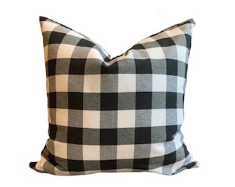 Buffalo Plaid Pillow Cover, Cabin Decor, Rustic Home, Farmhouse Pillow, Checkered Pillow, Black Plaid Throw Pillow, Plaid Christmas Pillow