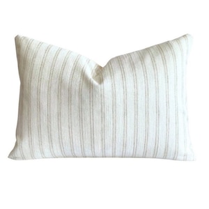 Striped Greige Pillow Cover, White and Sandy Grey, Striped Beige Throw Pillow, Organic Modern Pillow, Neutral Home, White Striped Cushion