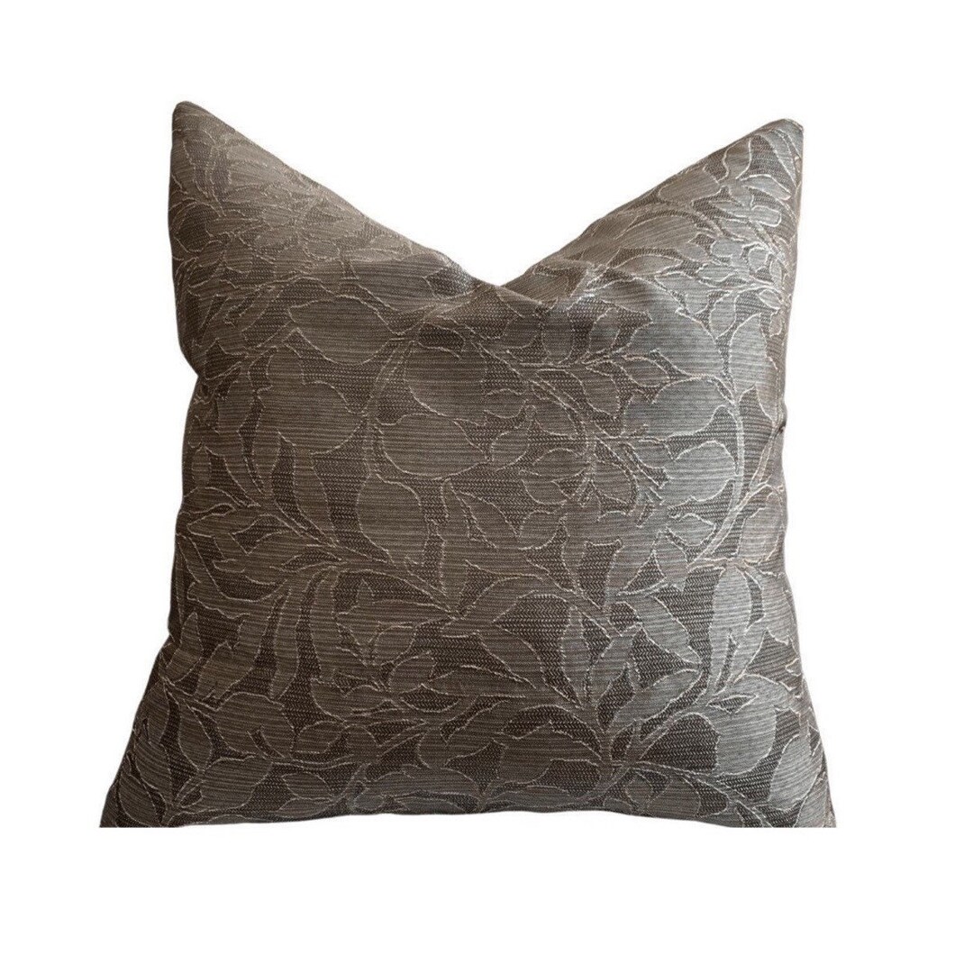 IVY Brown Floral Pillow Cover, Brown Transitional Pillow Cover, Brown