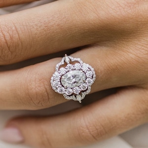 Oval Moissanite Wedding Ring 14K White Gold Anniversary Ring Oval Art Deco Engagement Ring Promise Ring Unique Anniversary Gift