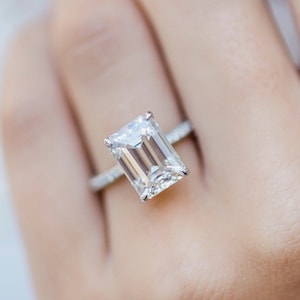 14K White Gold Anniversary Ring Emerald Cut Moissanite Engagement Ring Dainty Wedding Ring Promise Ring Diamond Ring Anniversary Gift