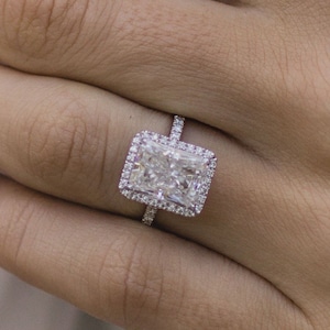 Radiant Cut Moissanite Engagement Ring 14K White Gold Wedding Ring Radiant Cut Halo Anniversary Ring Anniversary Gift Promise Ring