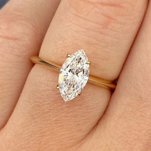 Marquise Moissanite Solitaire Engagement Ring, 1.5 Carat Marquise Engagement Ring, Wedding Ring, Anniversary Ring 14K Solid Real Yellow Gold