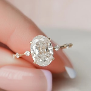 Oval Moissanite Wedding Ring 14K Yellow Gold Engagement Ring Anniversary Ring Minimalist Ring Anniversary Gift Diamond Ring Promise Ring