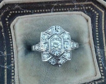 Art-Deco-Verlobungsring 14K Weißgold Rundschliff Diamant Jubiläumsring Vintage Ehering, Versprechensring, Jahrestagsgeschenk für Frauen